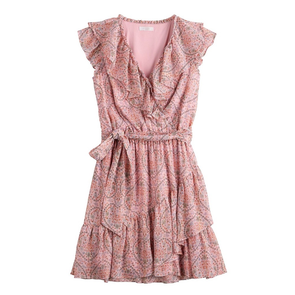 LC Lauren Conrad Ruffle Short Faux-Wrap Dress
